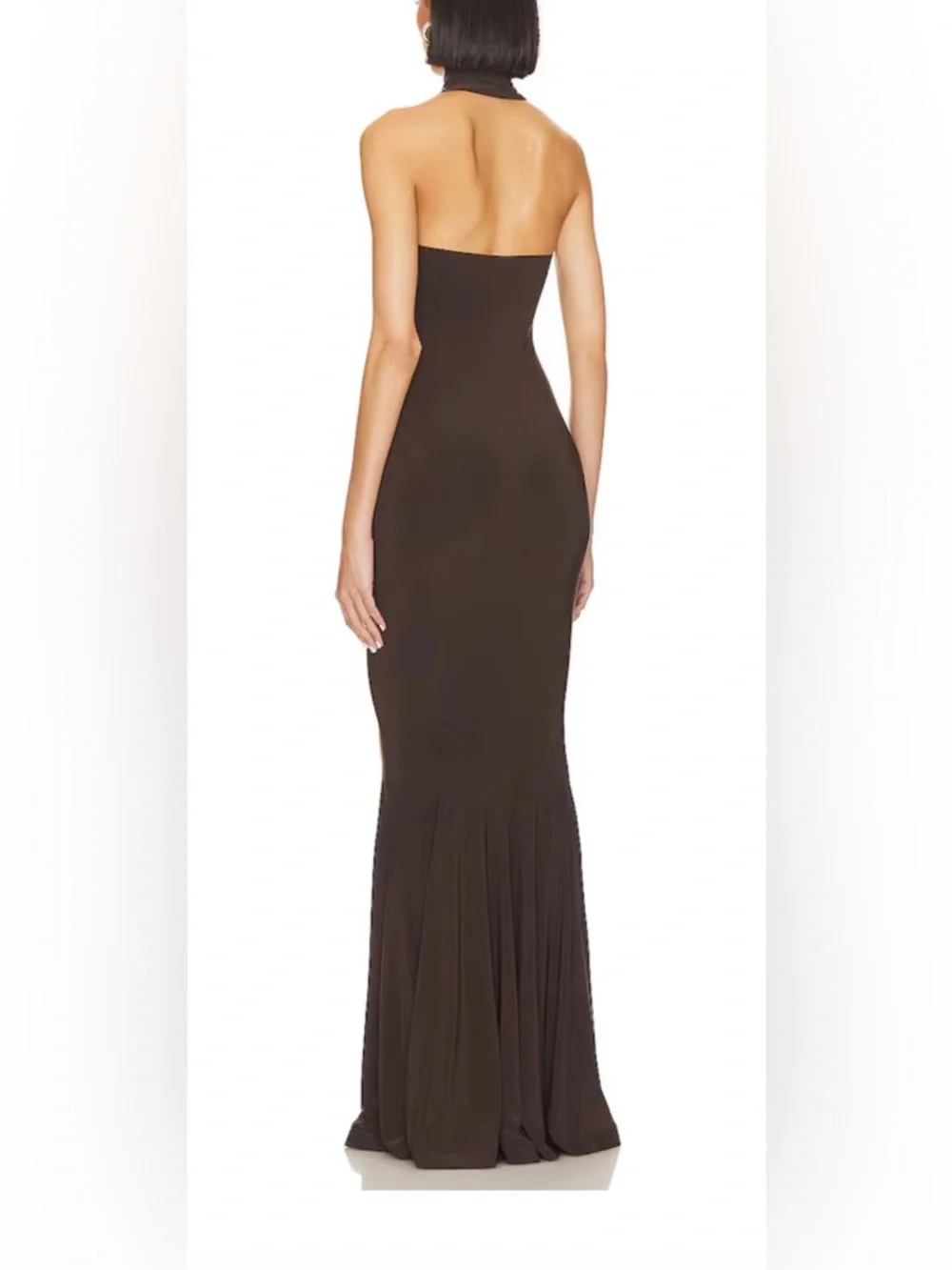 Halter Turtle Fishtail Gown in Chocolate - Picture 3 of 3